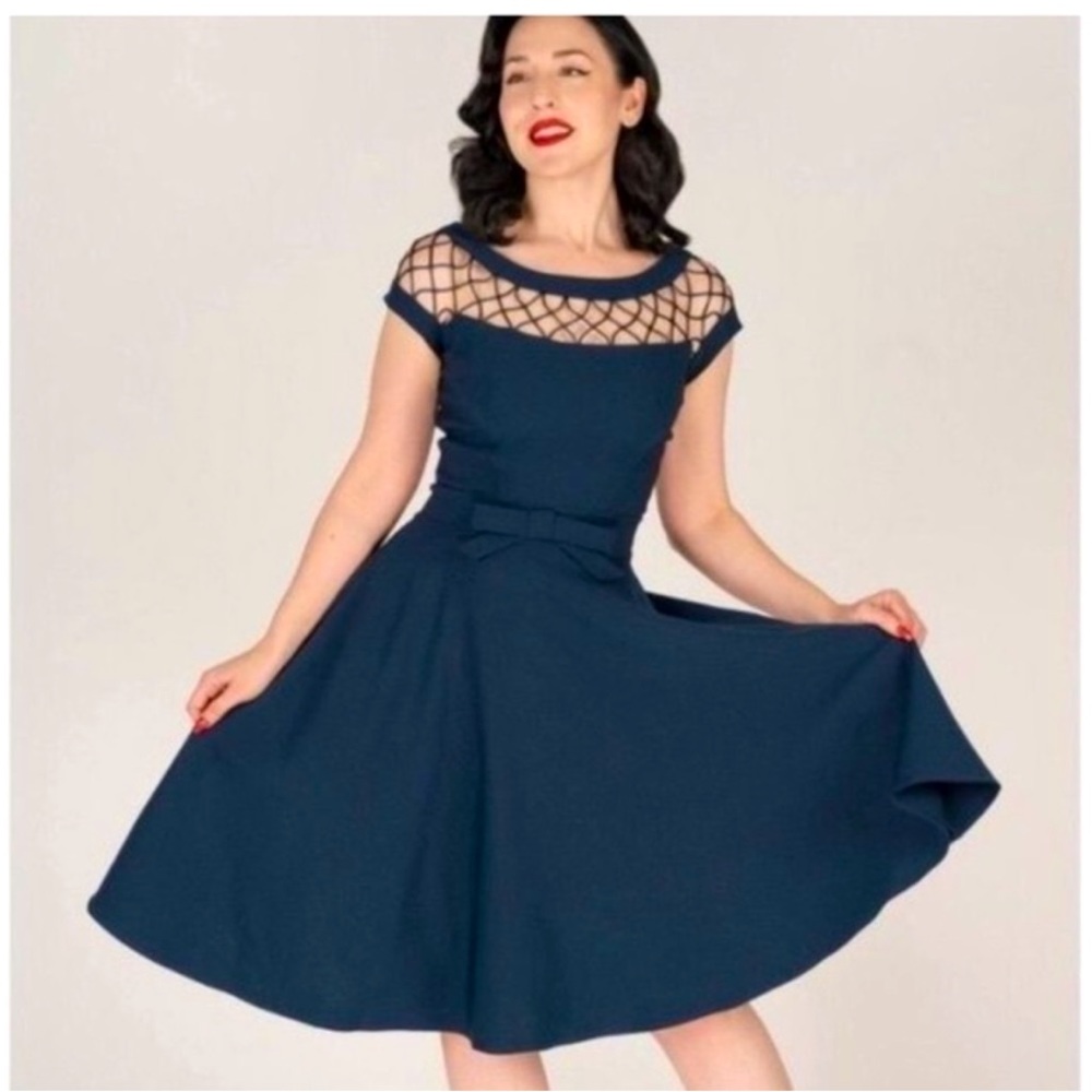 🆕🔖 Tatyana Navy Alika Circle Dress Pinup Swing Retro Fitted Flare ~ XS ~ NWT!